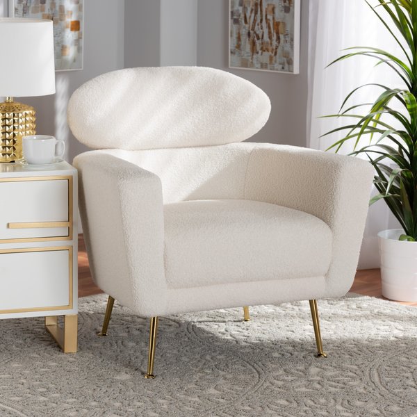 Baxton Studio Fantasia Modern and Contemporary Ivory Boucle Upholstered and Gold Metal Armchair 220-12862-ZORO